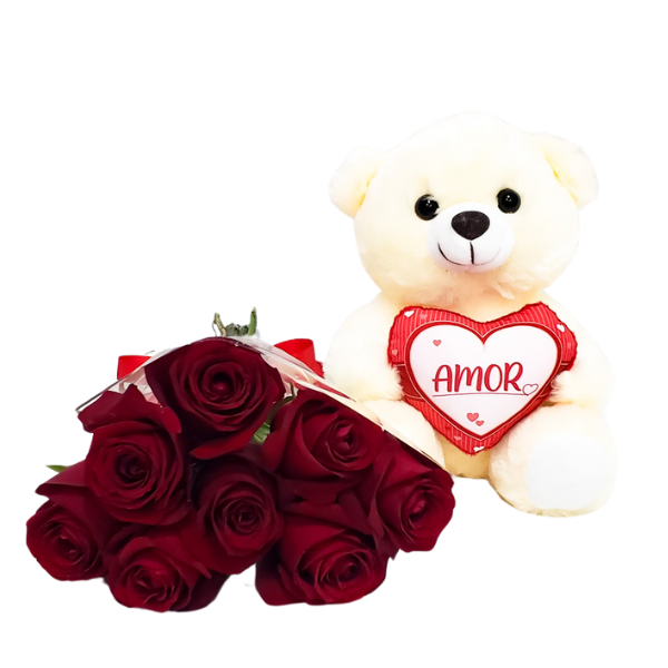 pelucia-com-rosas-vermelhas urso de pelúcia com buque de rosas vermelhas para presentear.