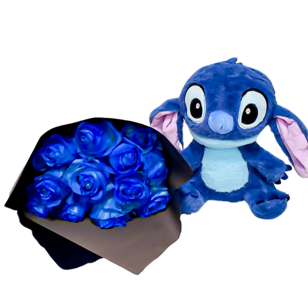 Buque de rosas com pelúcia stitch