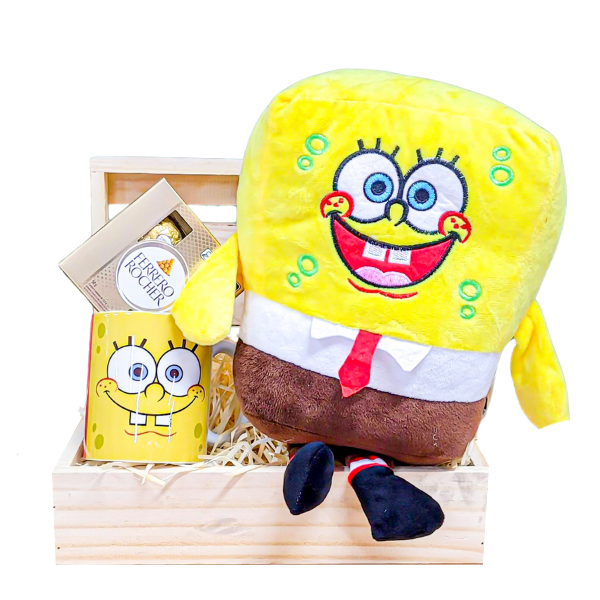 cesta de chocolate com pelucia bob esponja