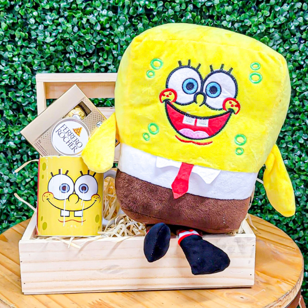 cesta de chocolate com pelucia bob esponja