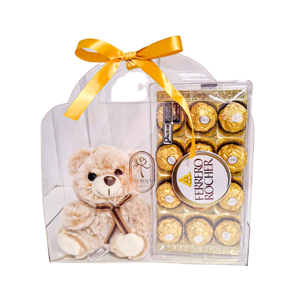 presente com pelucia e chocolate