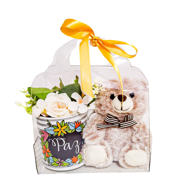 presente com pelucia e chocolate