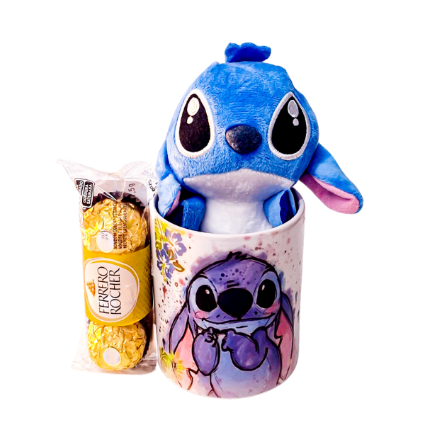 Kit Caneca Stitch com pelúcia stitch e bombons