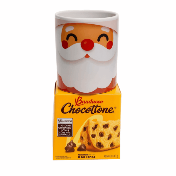 kit de natal para presentear com chocottone e caneca do papai noel