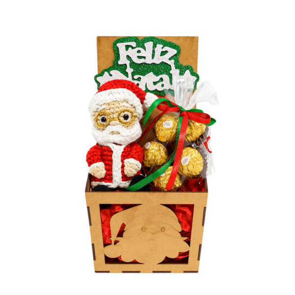 kit de natal para presentear com ferrero e amigurumi de papai noel