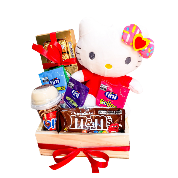 cesta de chocolate com pelucia