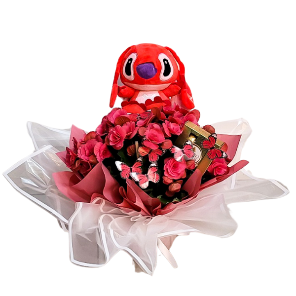 arranjo de rosas com pelucia angel