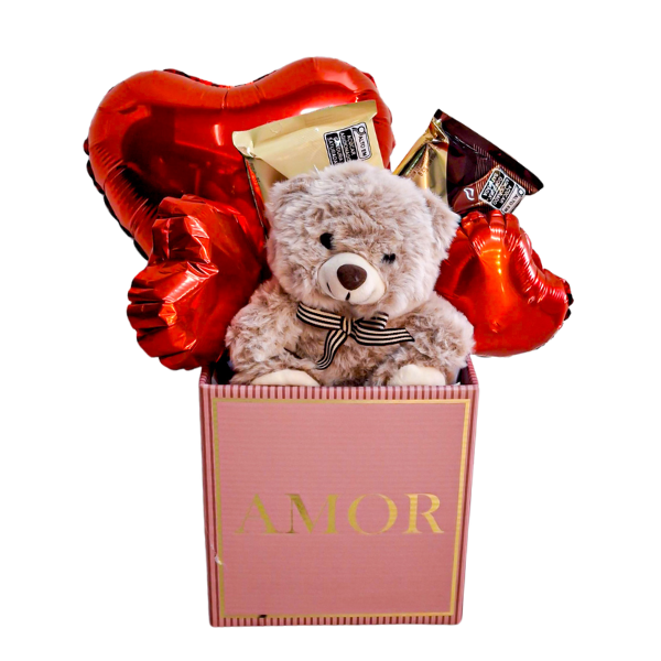 cesta de chocolate com pelucia