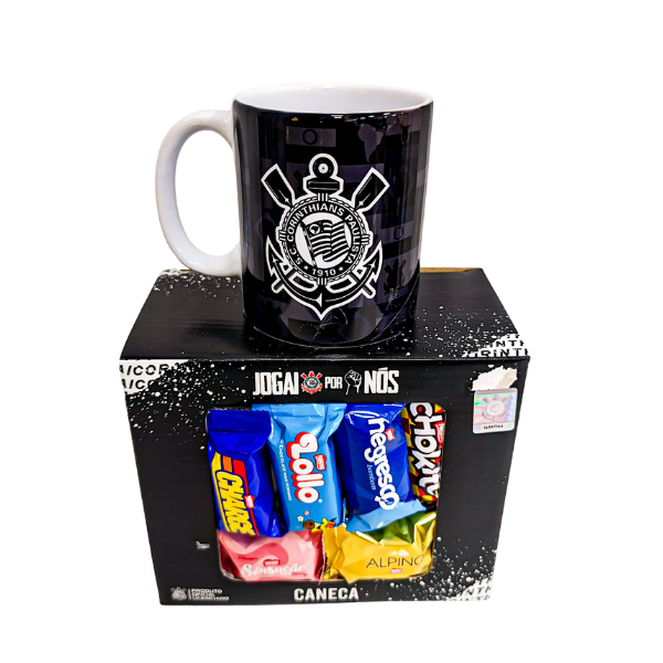 presente com chocolate e caneca do time corinthians para presentear pessoas especiais