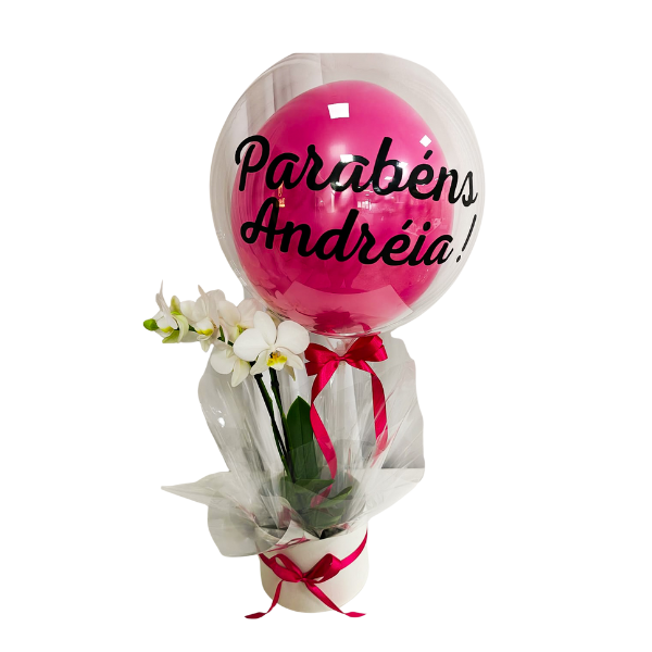orquidea com balão personalizado