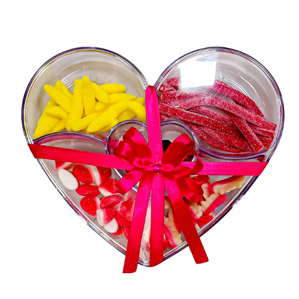 Coração com doces fini para presentear em aniversarios e datas especiais