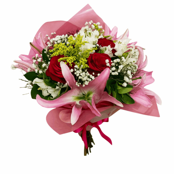 buque de rosas e lirios para presentear a namorada