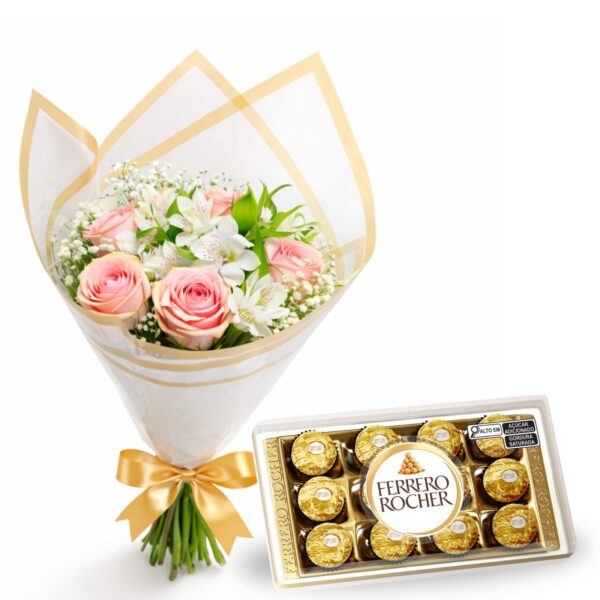 Buquê de Rosas Importadas Luxuoso + Ferrero Rocher de 12 unidades