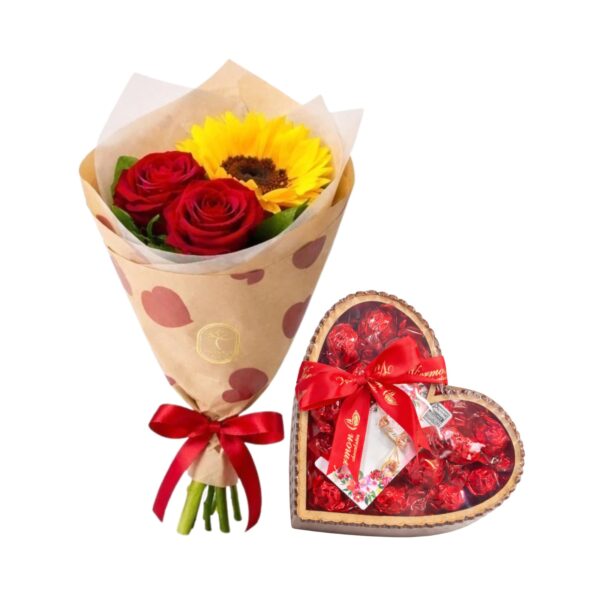 buque de rosas com chocolate thabara