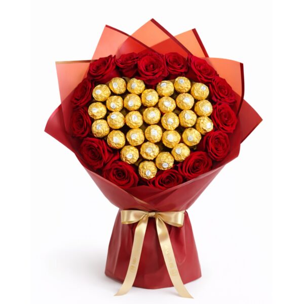 buque de rosas com ferrero